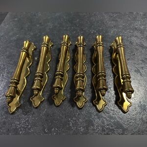 6 vintage brass handles cabinetry pulls hardware ornate